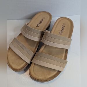 Payma Neutral Beige Wedge Slide Sandals, EU Size 39, US Size 8